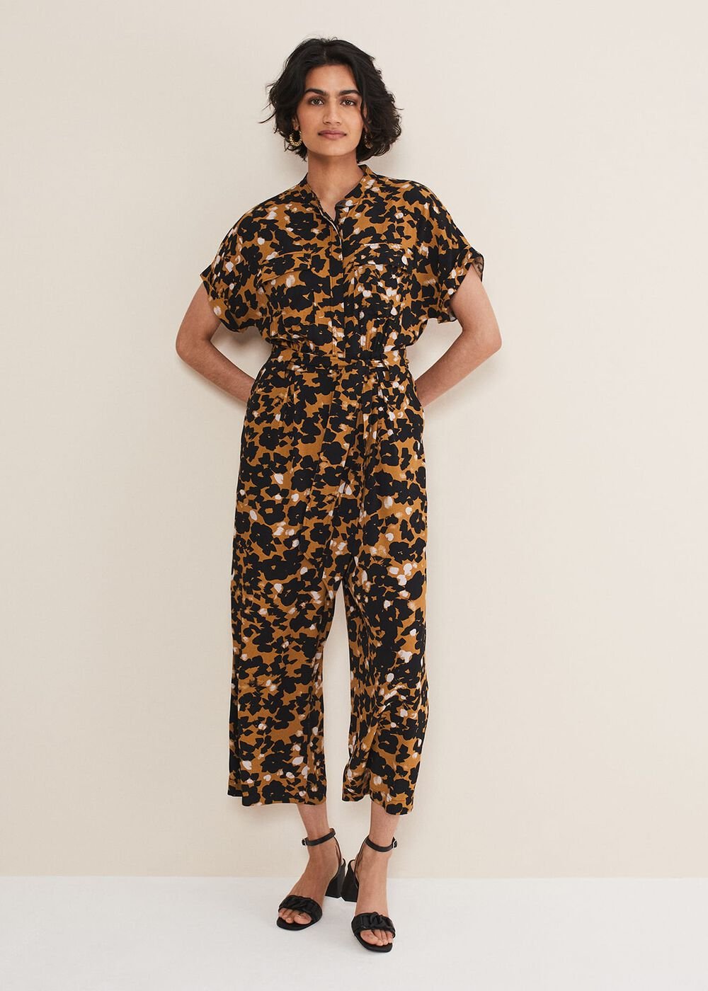 Nell Floral Wide Leg Jumpsuit - Neutral