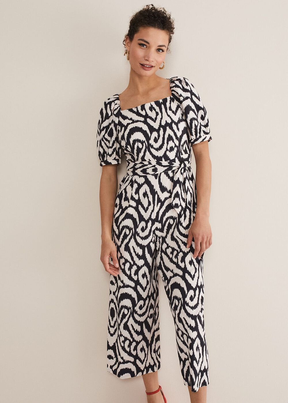 Sara Ikat Wide Leg Jumpsuit - Black/Cream