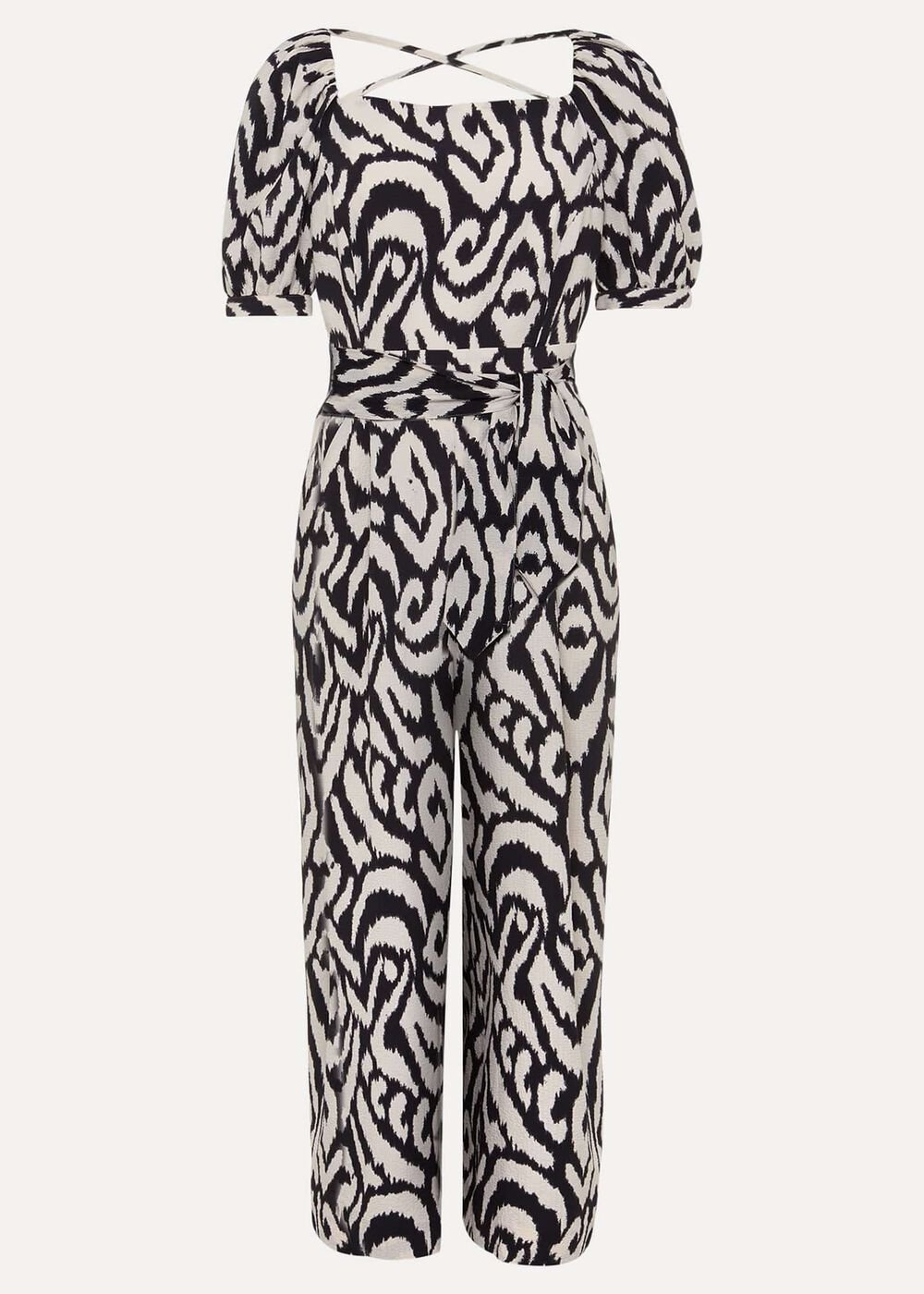 Sara Ikat Wide Leg Jumpsuit - Black/Cream