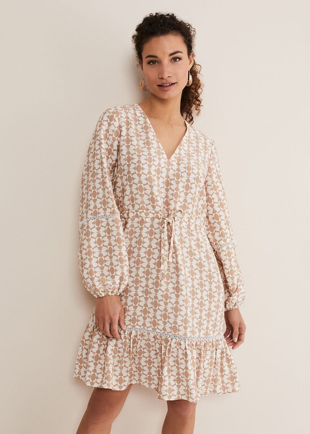 Kesia Geo Swing Mini Dress - Stone/Ivory