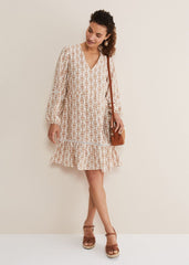 Kesia Geo Swing Mini Dress - Stone/Ivory