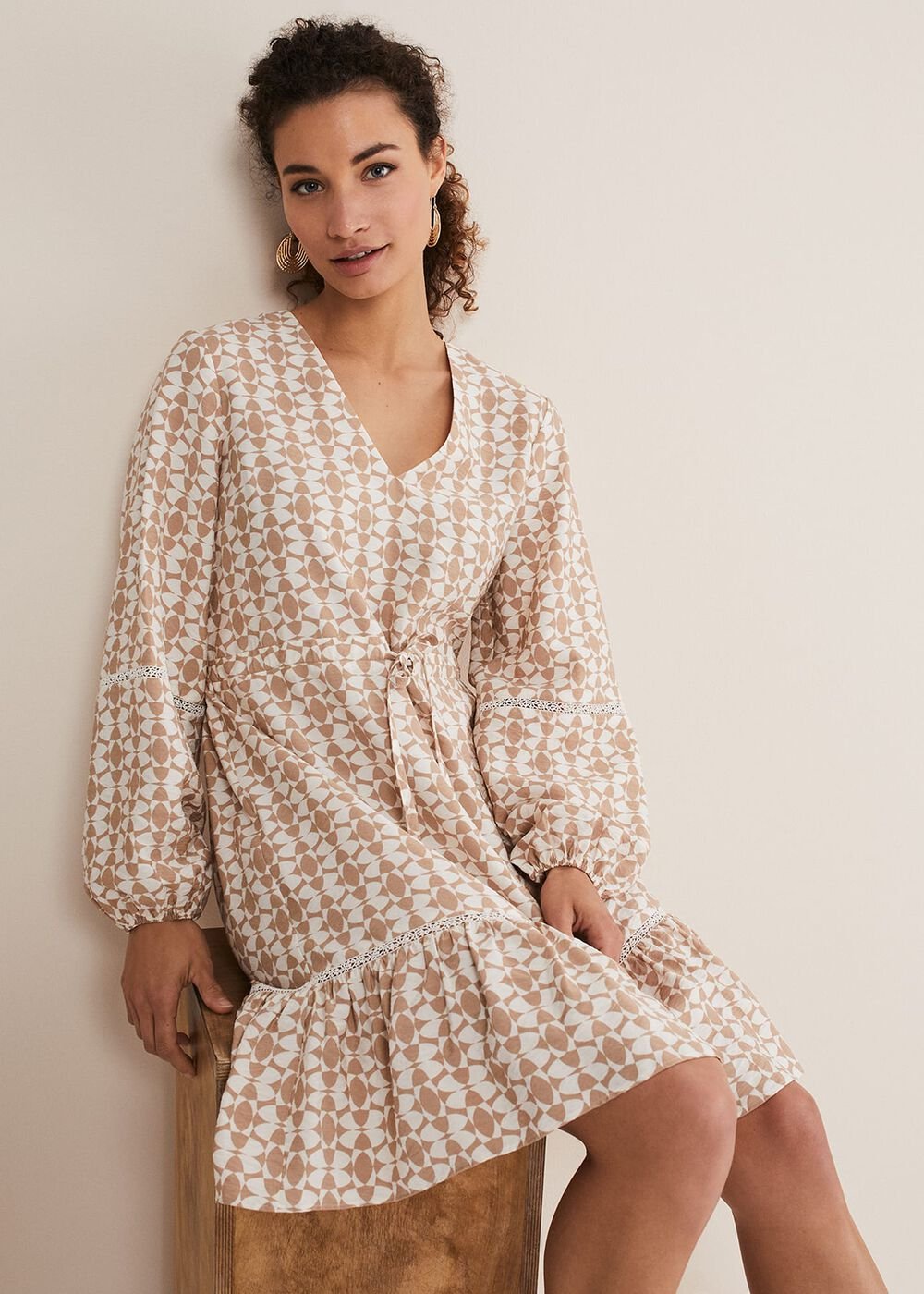 Kesia Geo Swing Mini Dress - Stone/Ivory