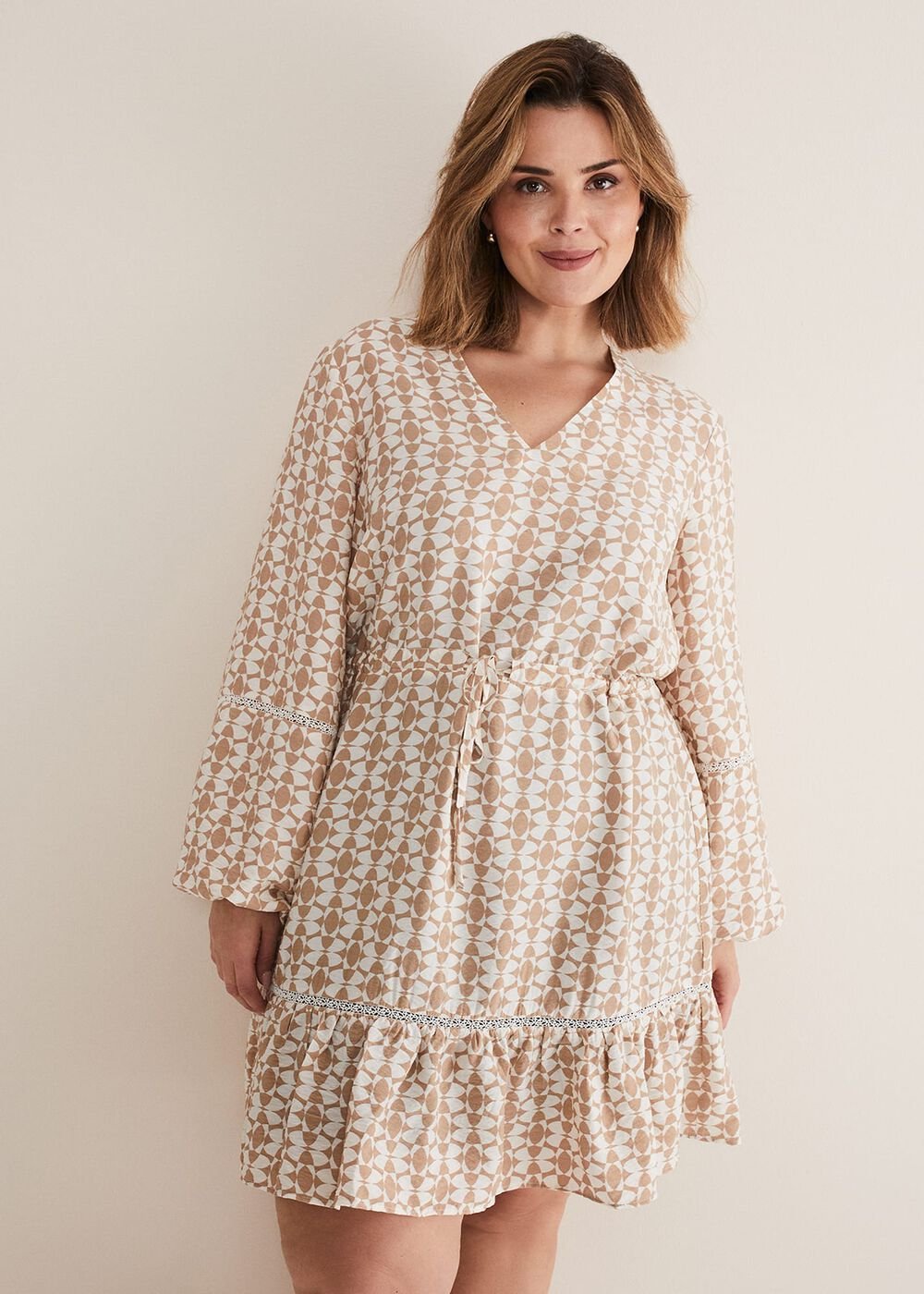 Kesia Geo Swing Mini Dress - Stone/Ivory