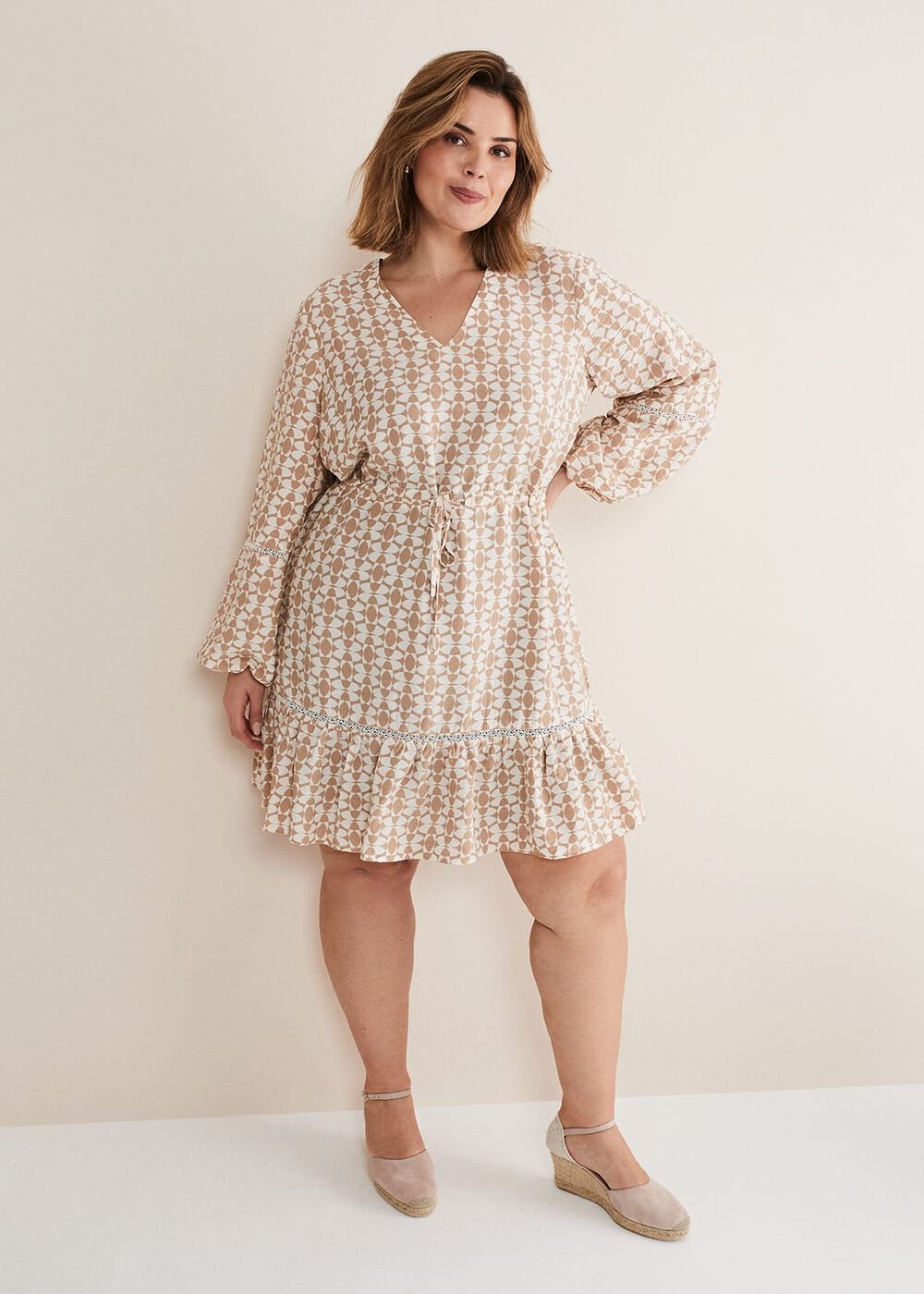 Kesia Geo Swing Mini Dress - Stone/Ivory