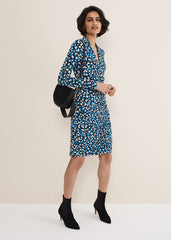 Juno Ruched V Neck Dotty Bodycon Dress - Blue Multi