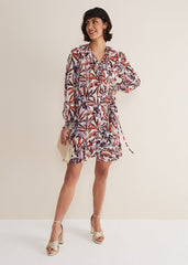 Melinda Leaf Print Mini Dress - Ivory/Multi