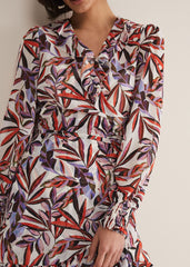 Melinda Leaf Print Mini Dress - Ivory/Multi