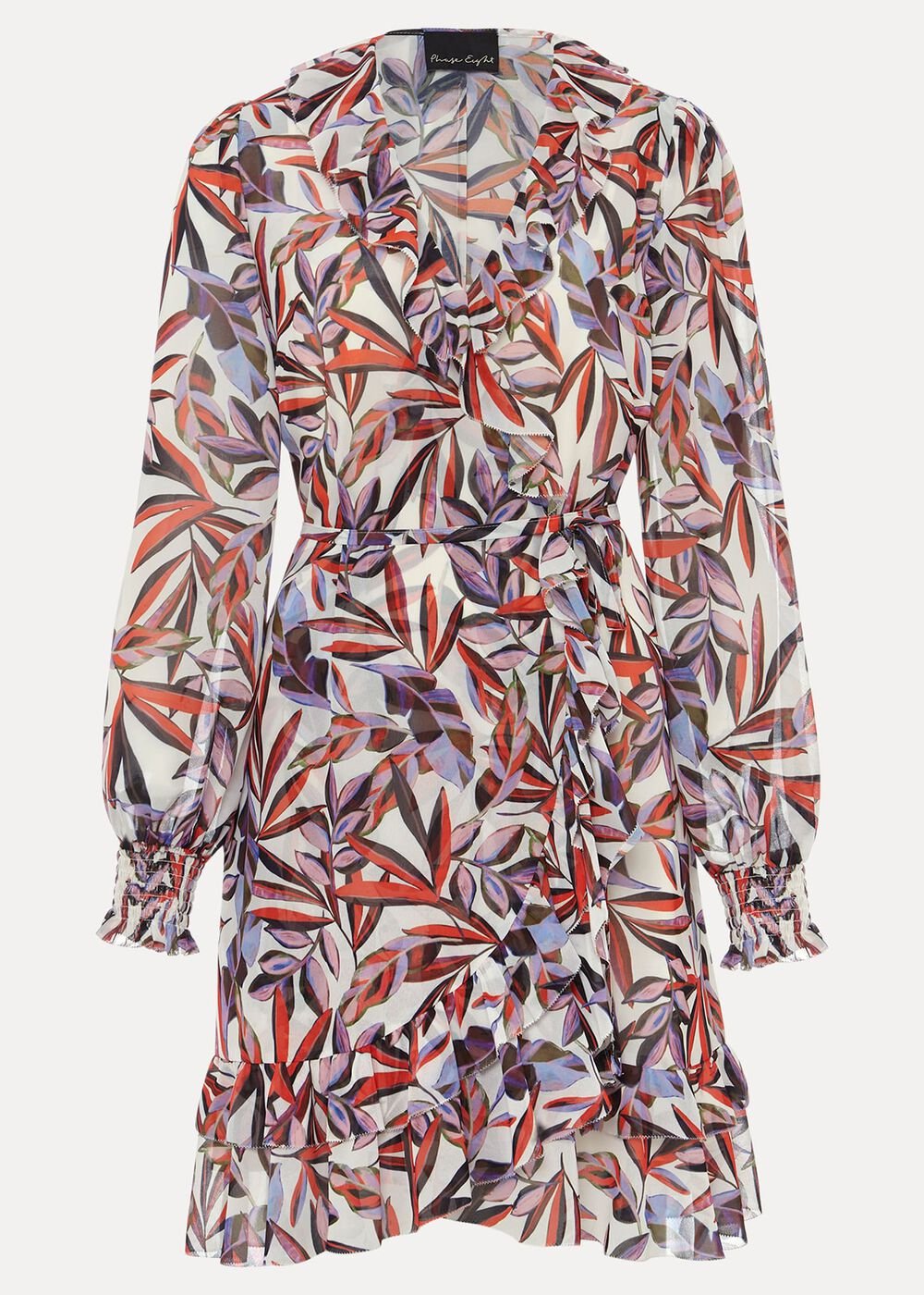 Melinda Leaf Print Mini Dress - Ivory/Multi