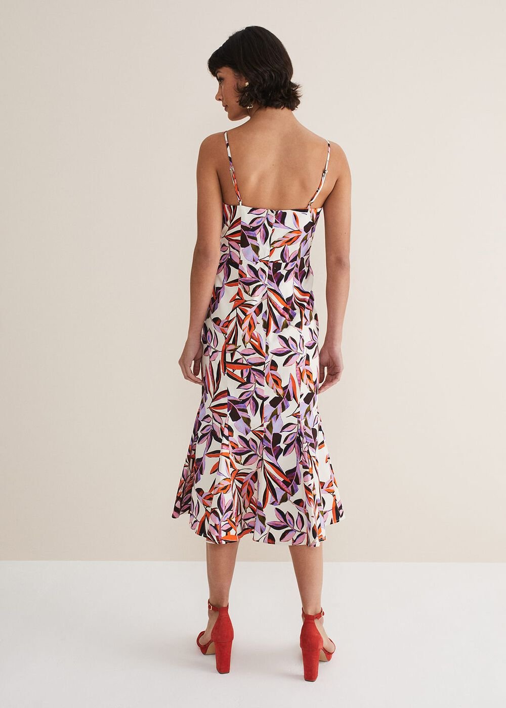 Sammie Leaf Print Fit And Flare Midi Dress - Ivory/Multi