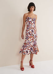 Sammie Leaf Print Fit And Flare Midi Dress - Ivory/Multi