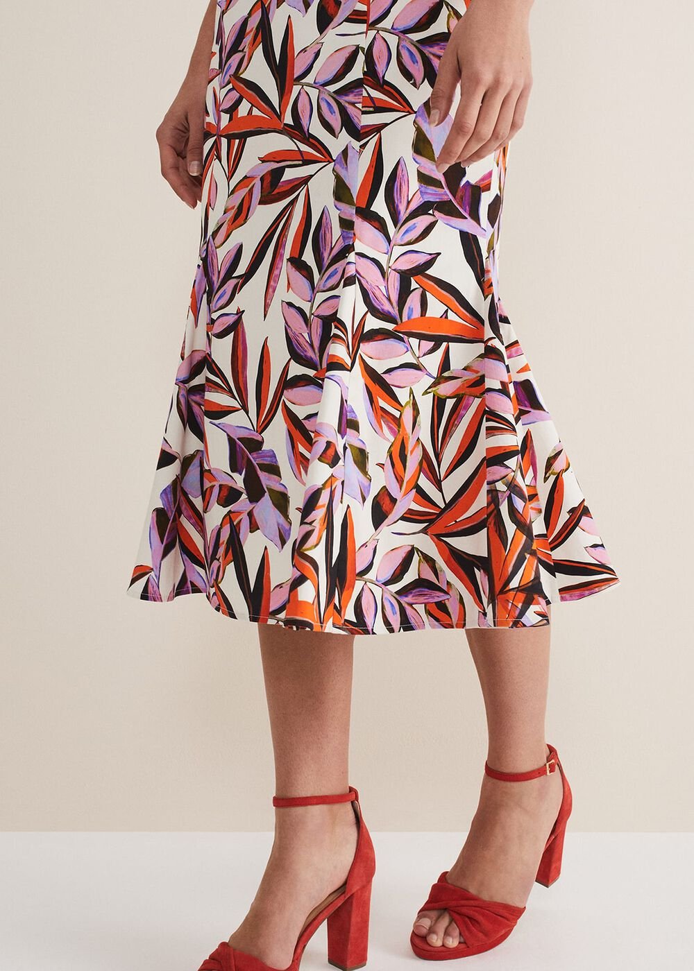 Sammie Leaf Print Fit And Flare Midi Dress - Ivory/Multi
