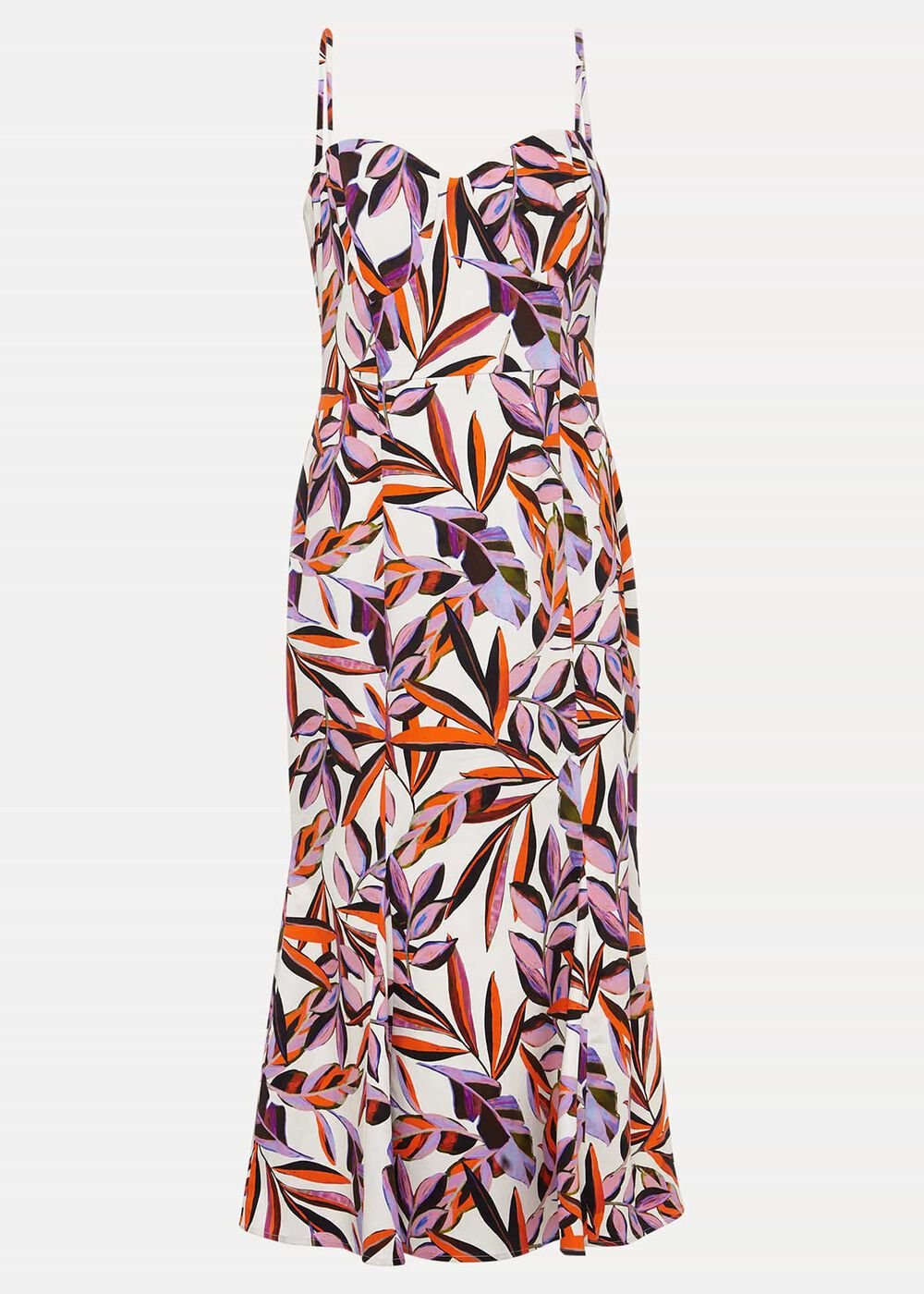Sammie Leaf Print Fit And Flare Midi Dress - Ivory/Multi