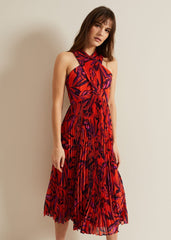 Sorella Pleated Midi Dress - Vermillion/multi