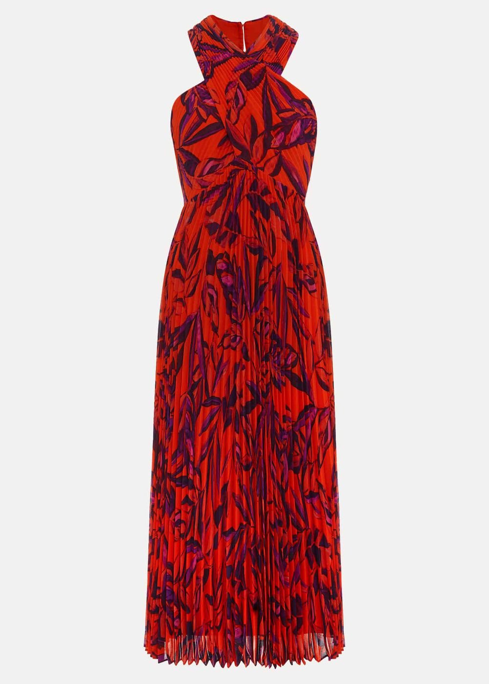 Sorella Pleated Midi Dress - Vermillion/multi