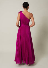 Minnie One Shoulder Pleated Maxi Dress - Magenta