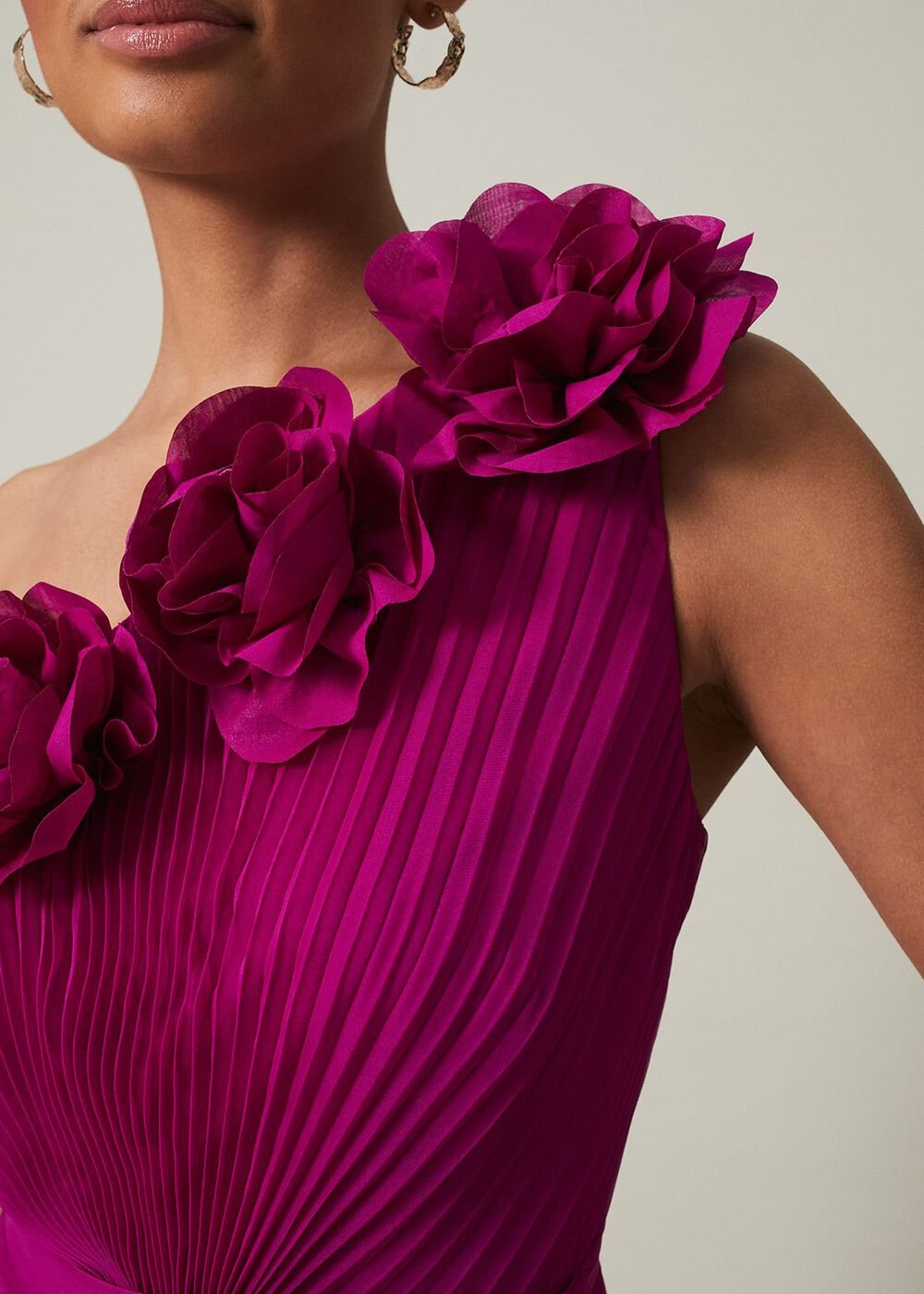 Minnie One Shoulder Pleated Maxi Dress - Magenta