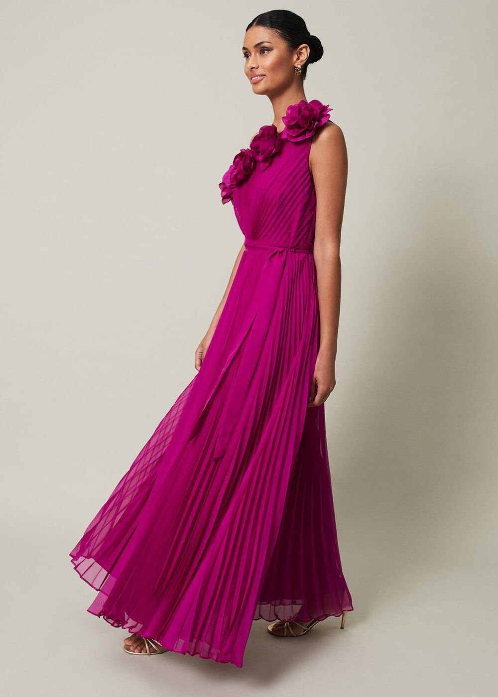 Minnie One Shoulder Pleated Maxi Dress - Magenta