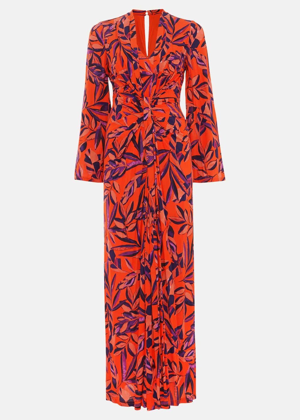 Briella Jersey Leaf Print Maxi Dress - Vermillion/multi
