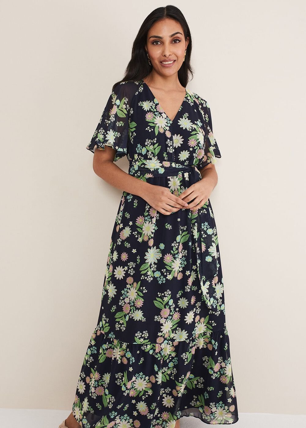 Petite Georgie Floral Tiered Maxi Dress - Navy/Multi