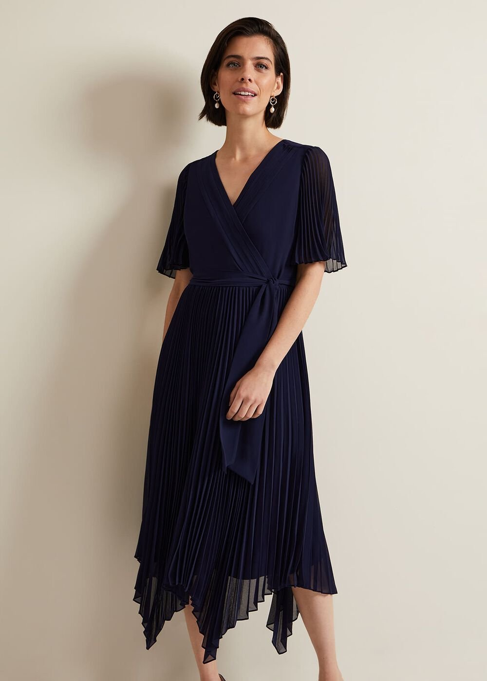 Kendall Pleated Midi Dress - Navy