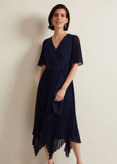Kendall Pleated Midi Dress - Navy