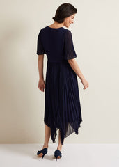 Kendall Pleated Midi Dress - Navy