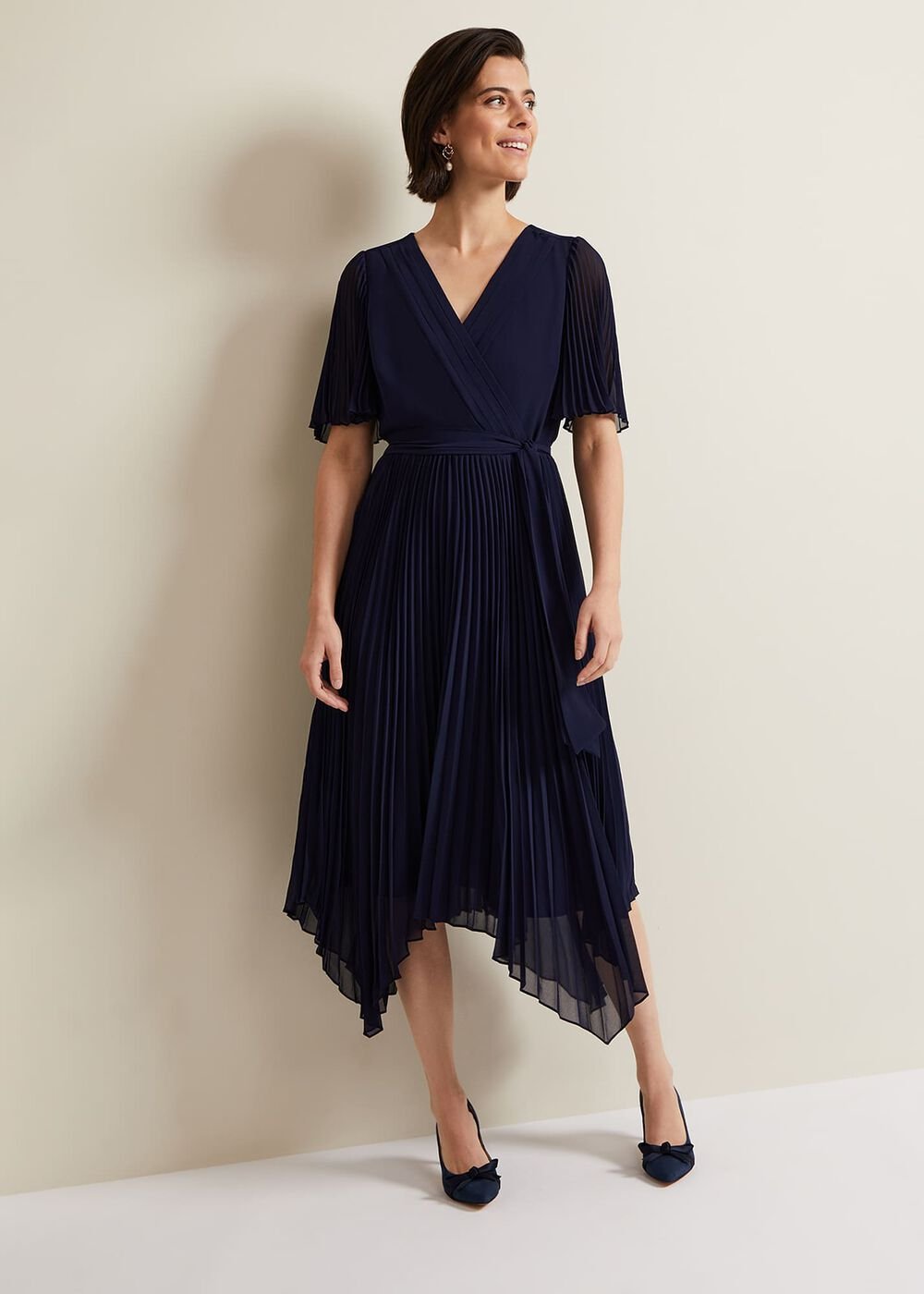 Kendall Pleated Midi Dress - Navy