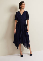 Kendall Pleated Midi Dress - Navy