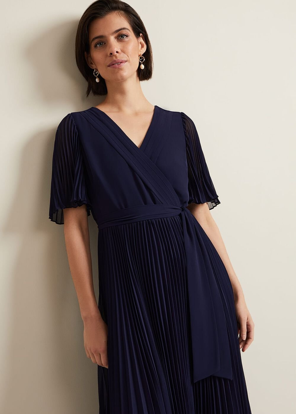 Kendall Pleated Midi Dress - Navy