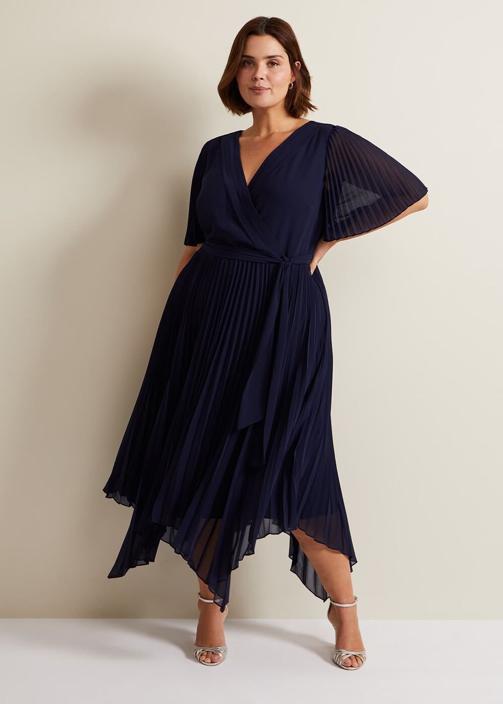 Kendall Pleated Midi Dress - Navy