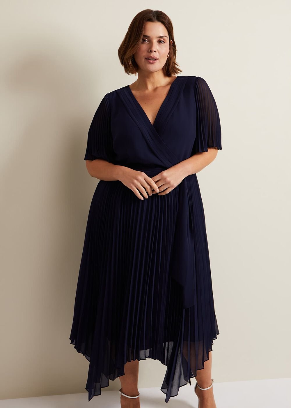 Kendall Pleated Midi Dress - Navy