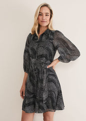 Miriam Chiffon Shirt Mini Dress - Black/Ivory