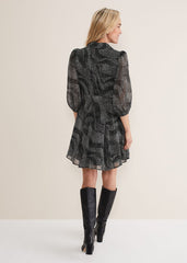 Miriam Chiffon Shirt Mini Dress - Black/Ivory