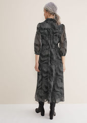 Miriam Chiffon Shirt Midi Dress - Black/Ivory