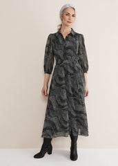 Miriam Chiffon Shirt Midi Dress - Black/Ivory