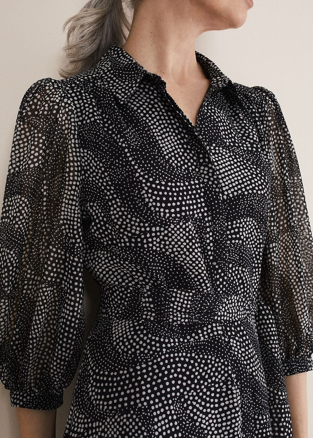 Miriam Chiffon Shirt Midi Dress - Black/Ivory