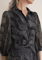 Miriam Chiffon Shirt Midi Dress - Black/Ivory