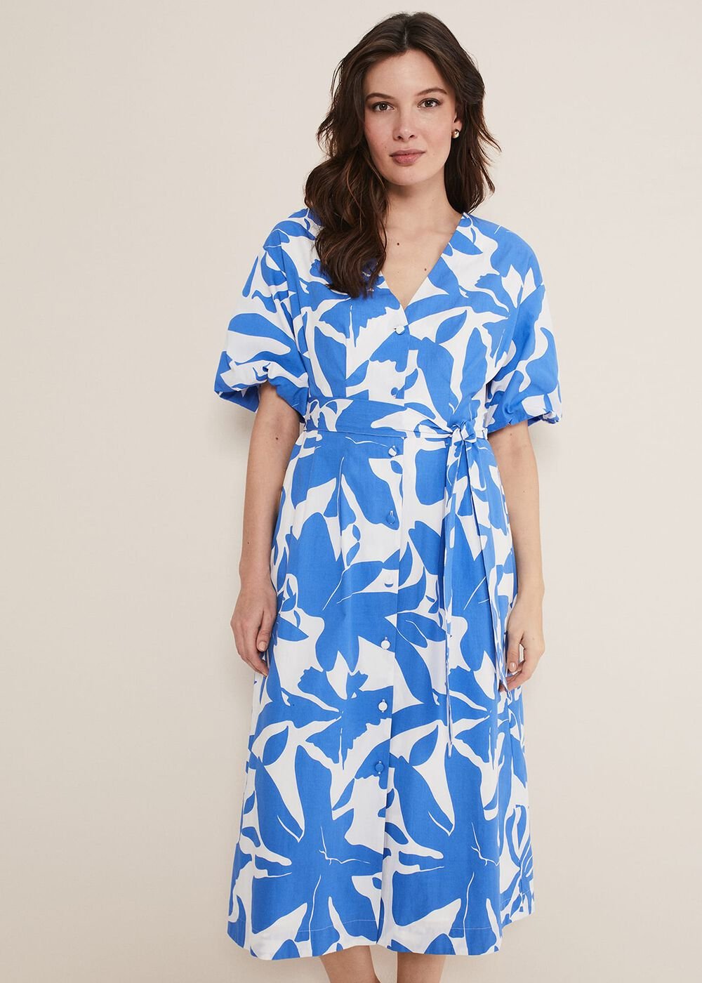 Sienna Cotton Two Colour Midi Dress - Blue/Ivory