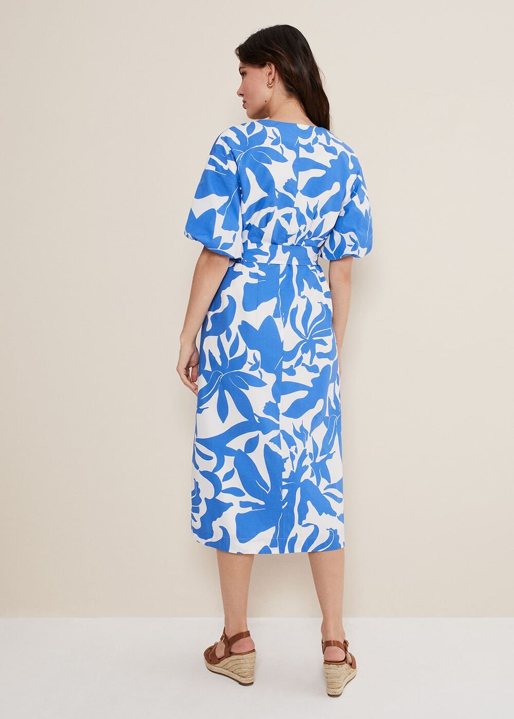 Sienna Cotton Two Colour Midi Dress - Blue/Ivory