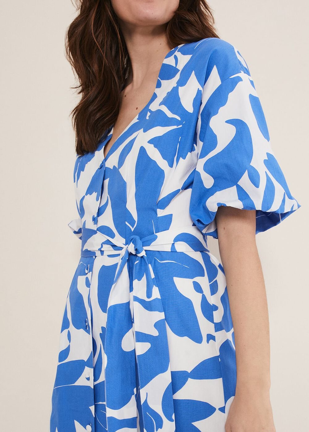 Sienna Cotton Two Colour Midi Dress - Blue/Ivory