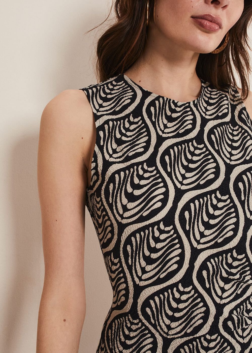 Rubie Geo Bodycon Midi Dress - Black/Neutral