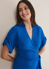 Yasse Linen Shirt Dress - Blue