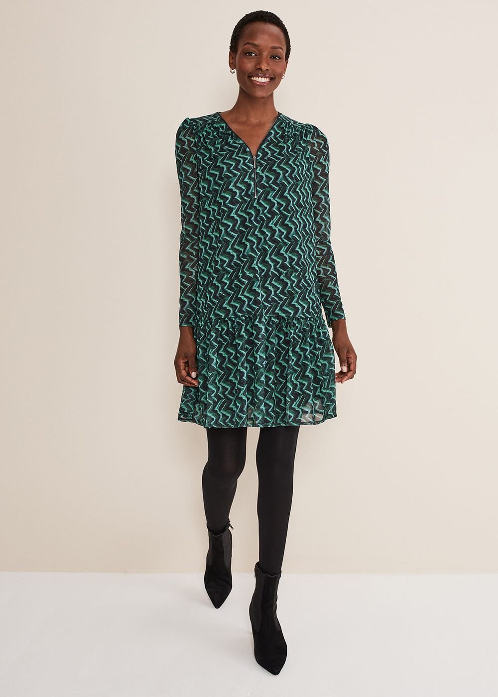 Dorathy Zig Zag Mesh Dress - Blue/Green