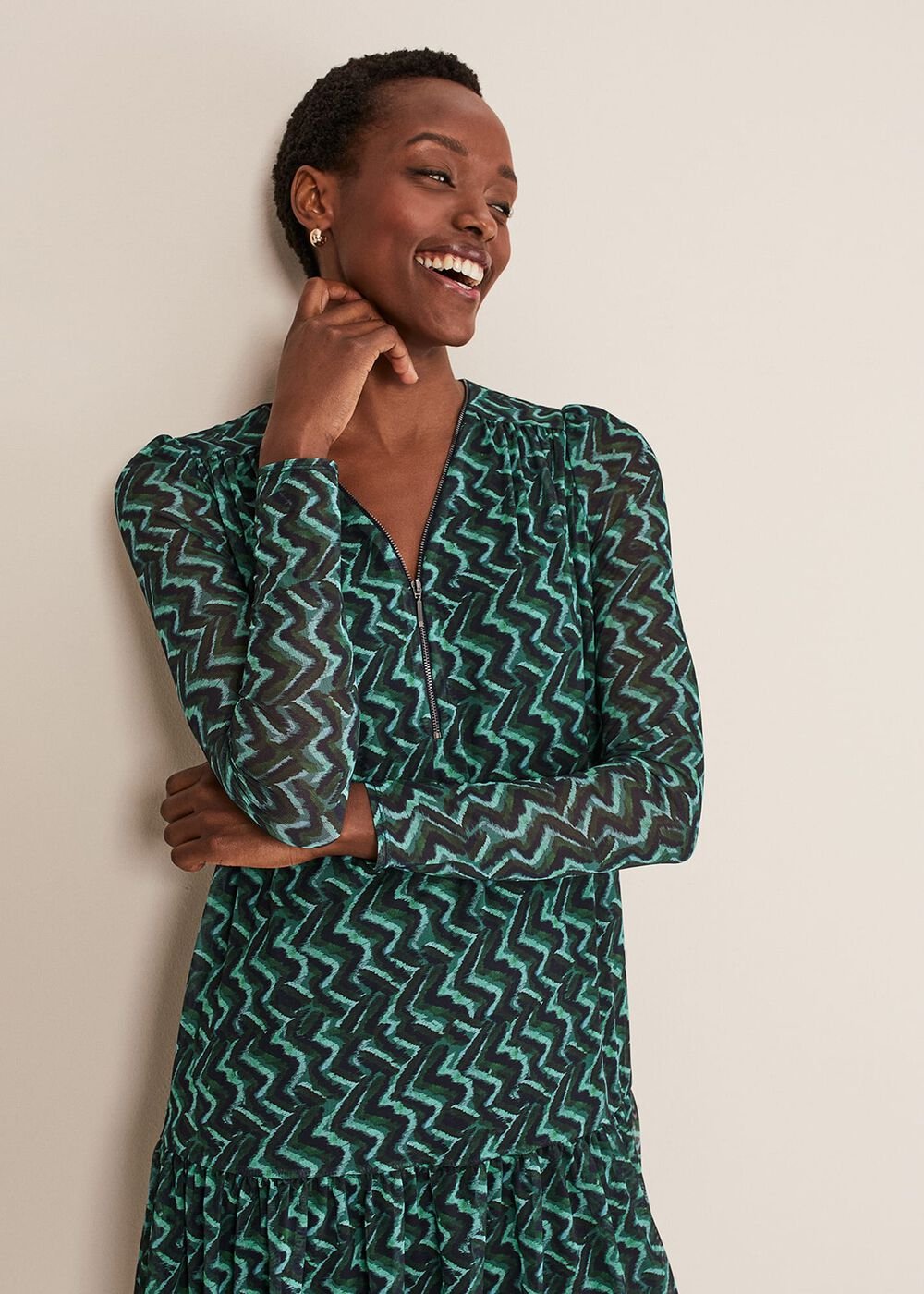 Dorathy Zig Zag Mesh Dress - Blue/Green