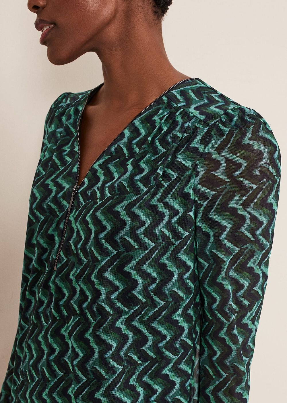 Dorathy Zig Zag Mesh Dress - Blue/Green
