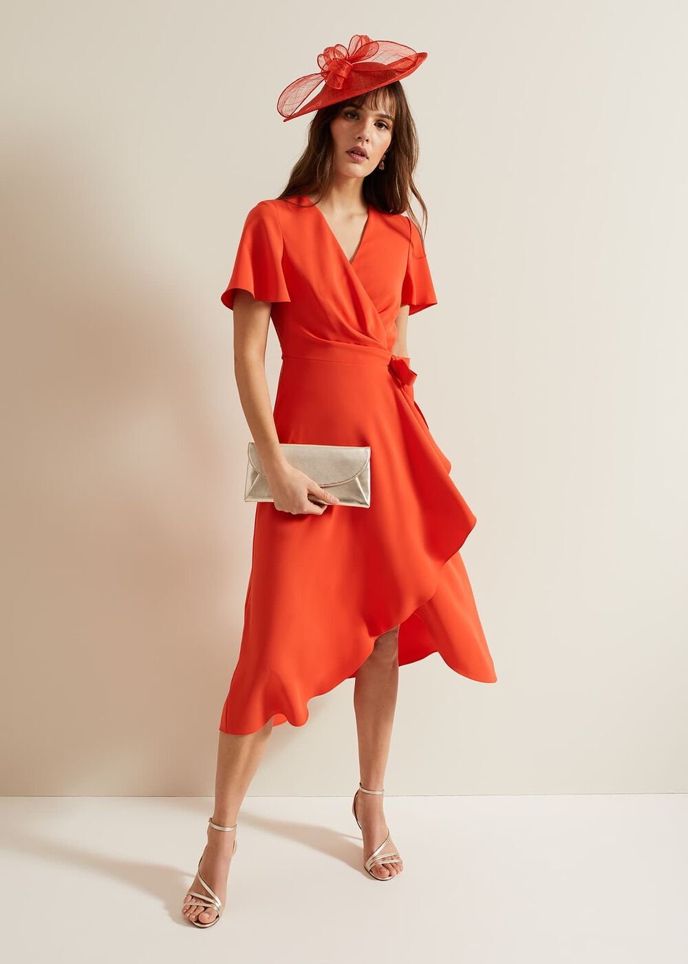 Julissa Ruffle Wrap Midi Dress - Vermillion