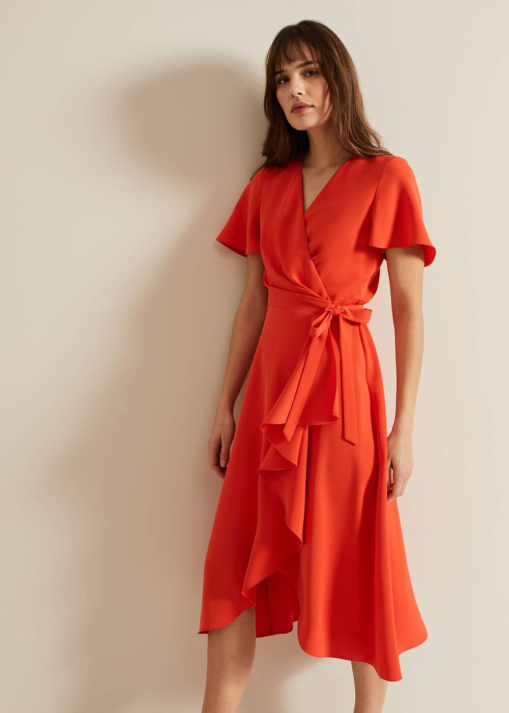 Julissa Ruffle Wrap Midi Dress - Vermillion