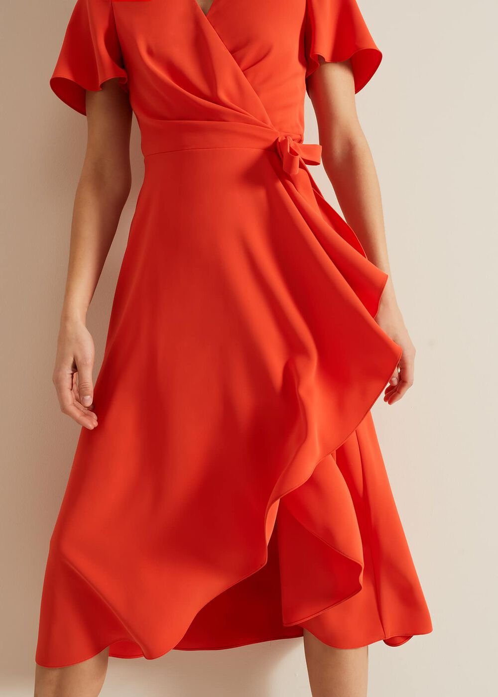 Julissa Ruffle Wrap Midi Dress - Vermillion