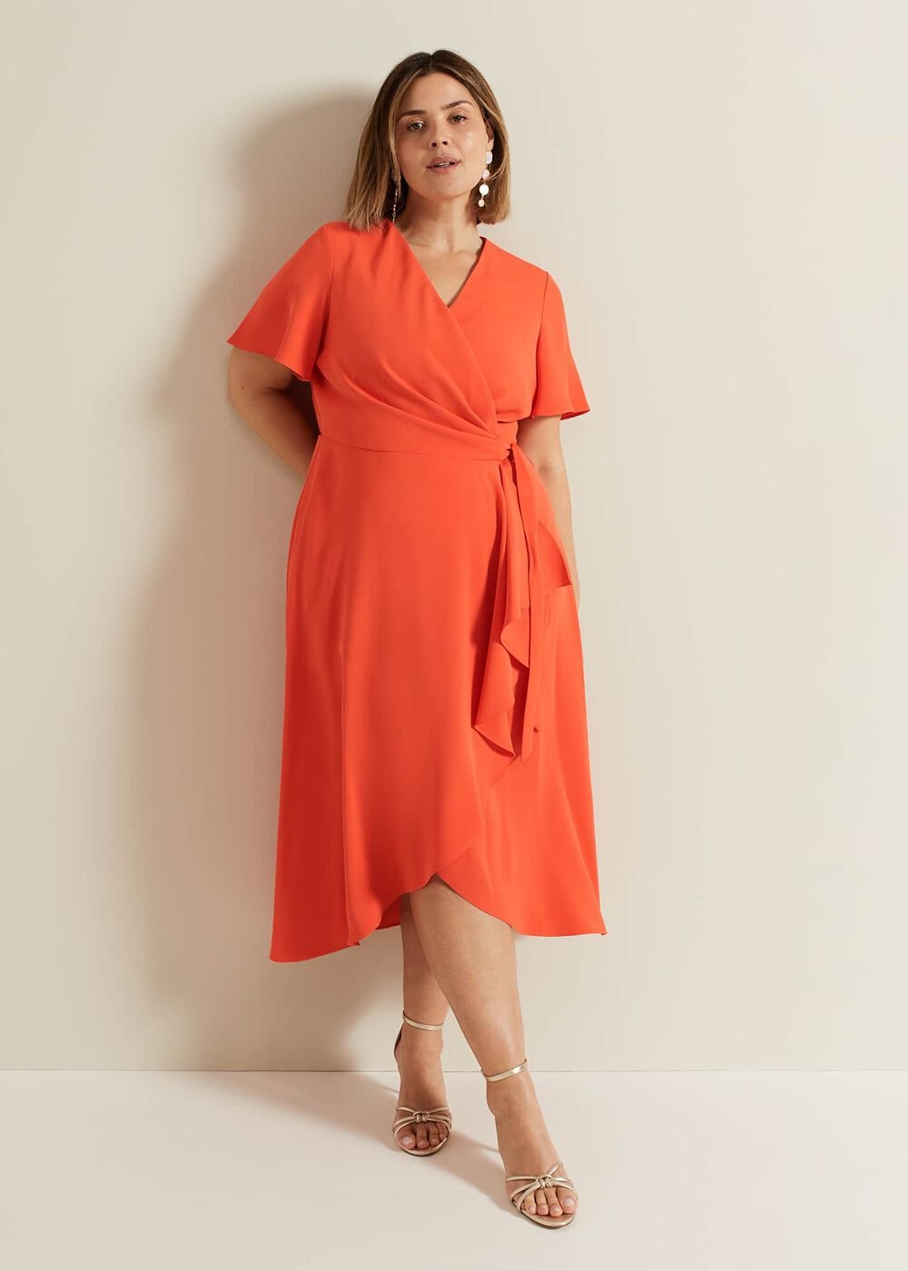 Julissa Ruffle Wrap Midi Dress - Vermillion