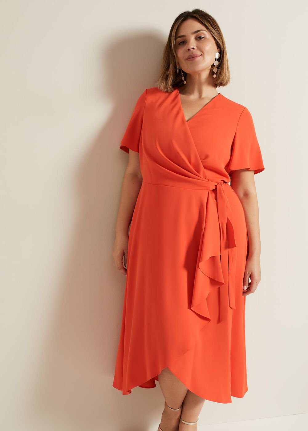 Julissa Ruffle Wrap Midi Dress - Vermillion